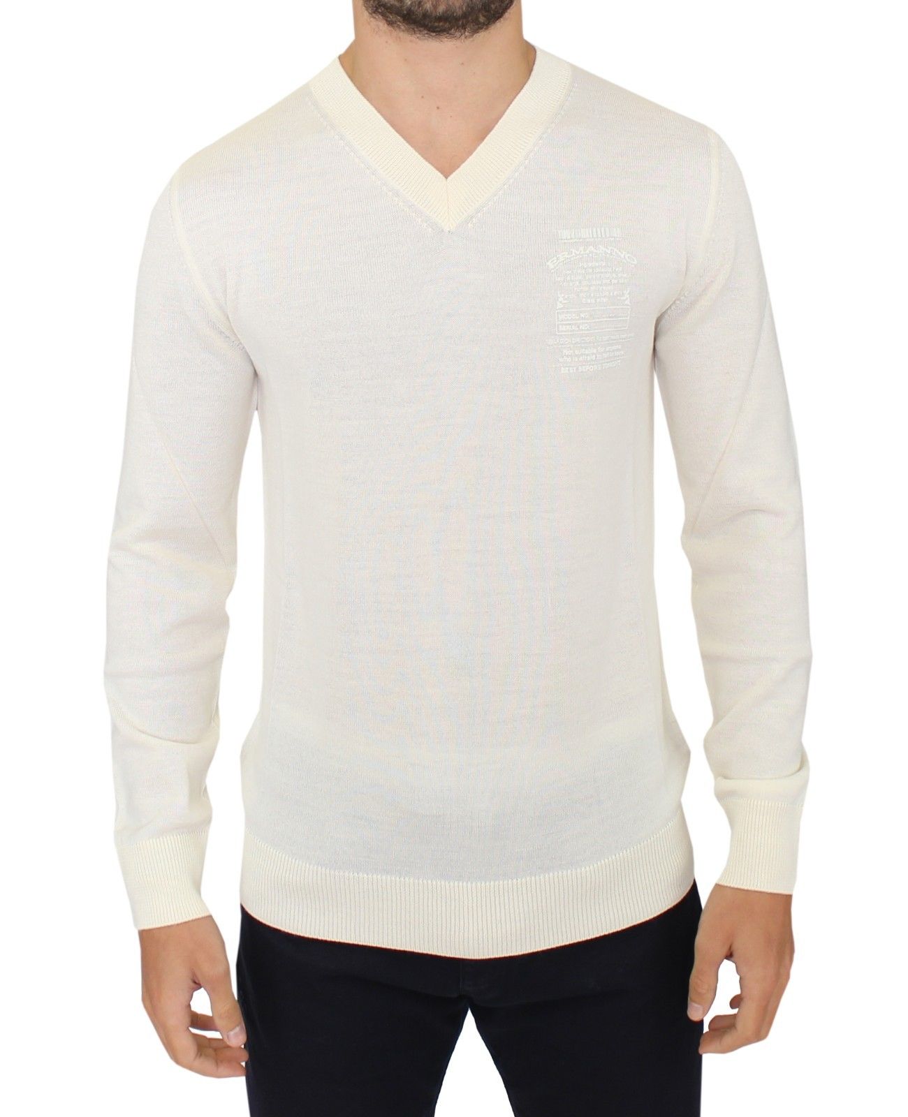 Off White Wool Blend V-neck Pullover Sweater