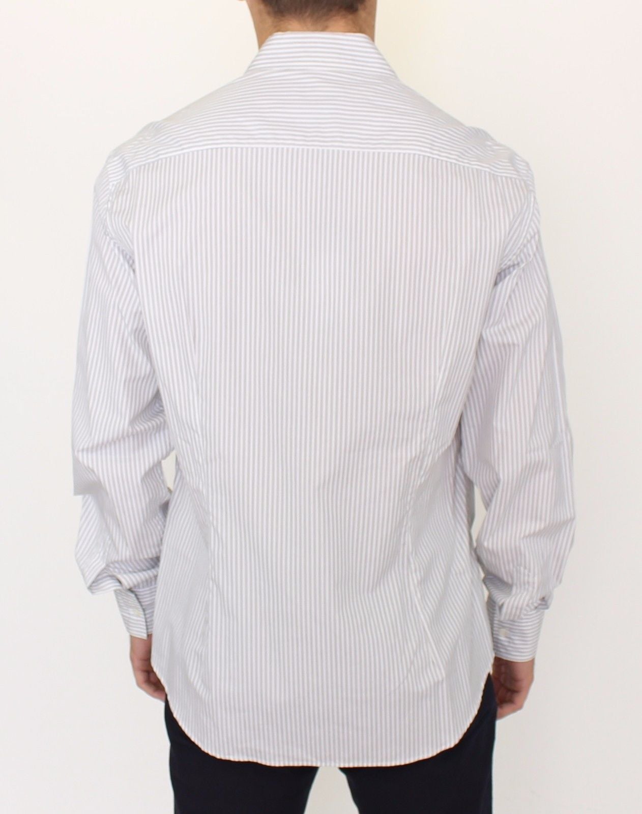 Elegant White and Gray Striped Cotton Shirt
