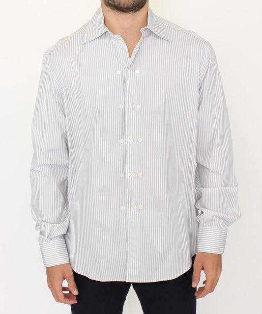 Elegant White and Gray Striped Cotton Shirt