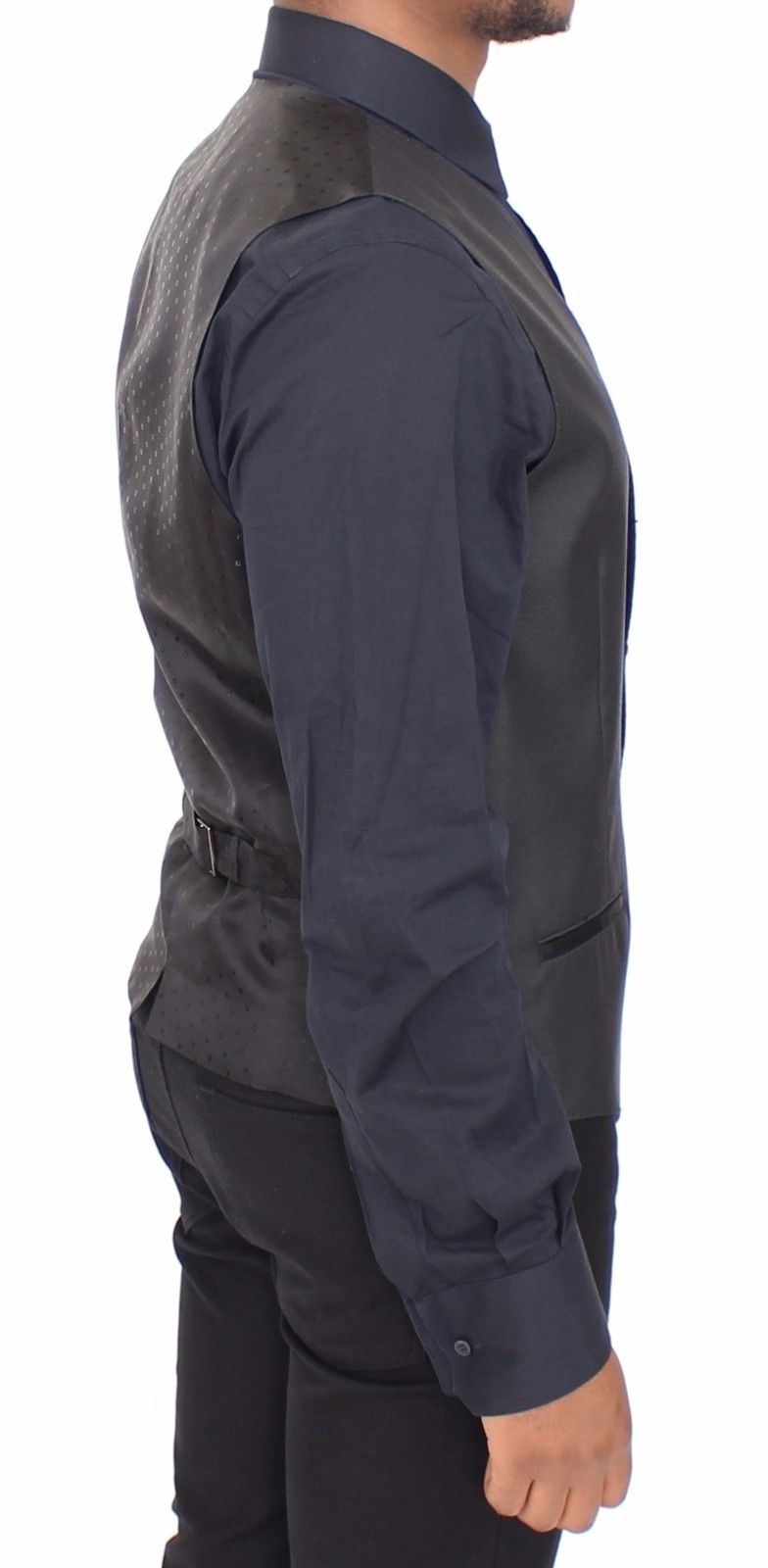 Elegant Black Wool Silk Blend Dress Vest