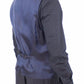 Elegant Blue Striped Wool Dress Vest