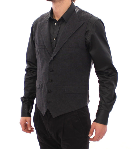 Elegant Gray Silk-Wool Blend Dress Vest