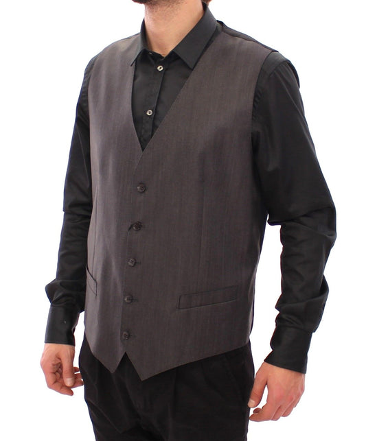 Elegant Gray Wool Silk Blend Formal Vest