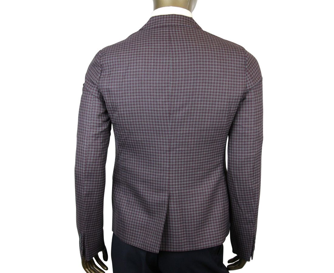 Gucci Men's 2 Buttons Grey / Burgundy Vichy Wool Gauze Jacket