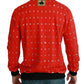 Elegant Red Crystal-Embellished Pullover Sweater