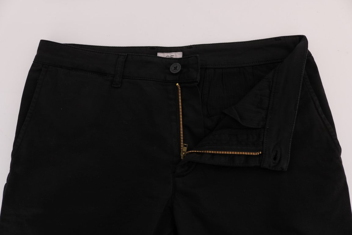 Elegant Slim Fit Black Cotton Trousers