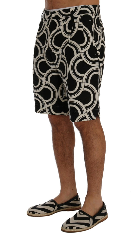 Chic Black & White Patterned Linen Shorts
