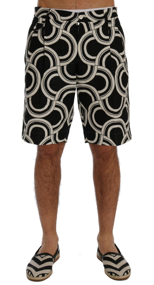 Chic Black & White Patterned Linen Shorts