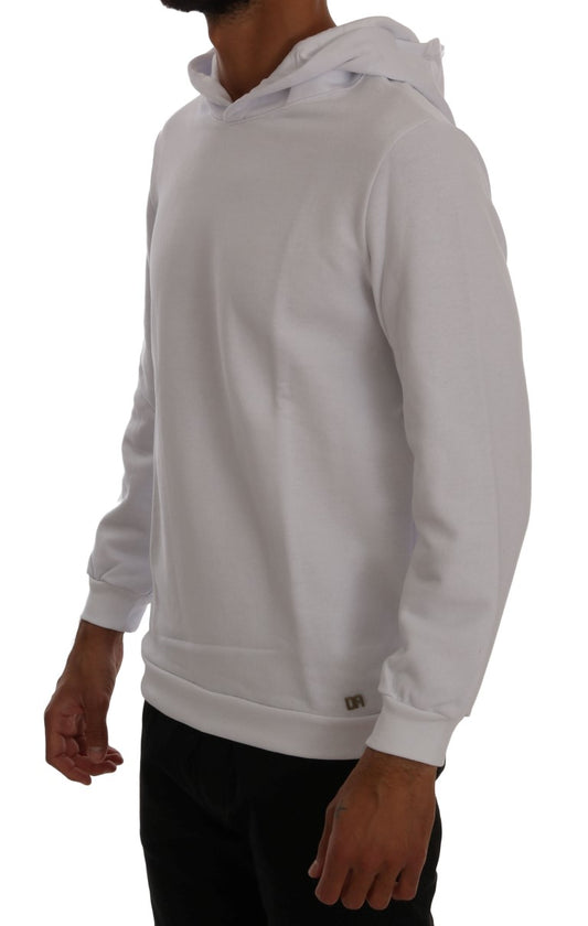 Elegant White Cotton Hooded Sweater