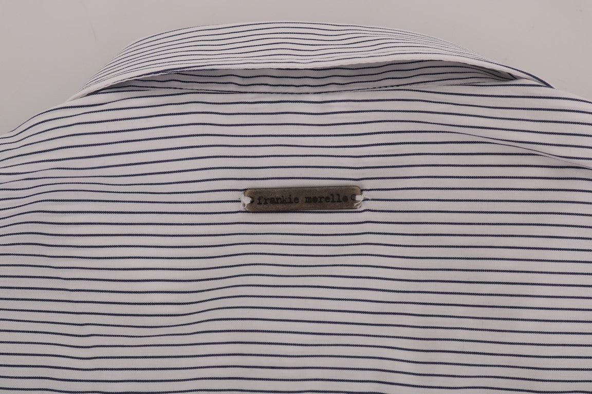 Elegant White & Blue Striped Casual Shirt