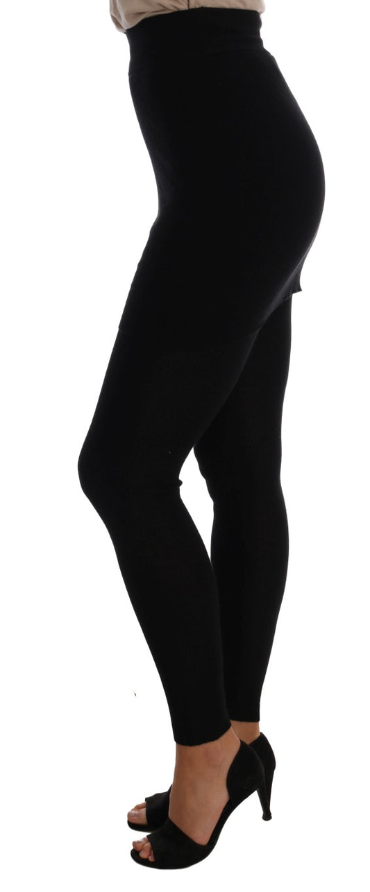 Elegant Black Cashmere Silk Stretch Pants