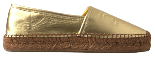Gold Leather D&G Loafers Flats Espadrille Shoes
