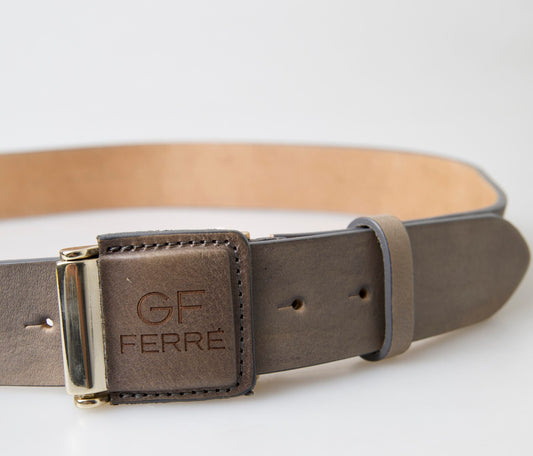 Brown Leather Fashion Logo Buckle Waist Belt