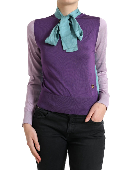 Multicolor Bow Fastening Pullover Sweater