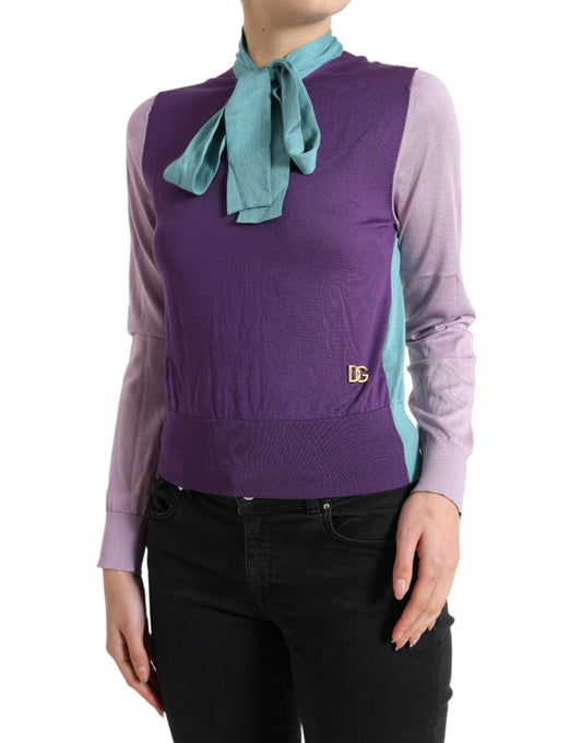 Multicolor Bow Fastening Pullover Sweater