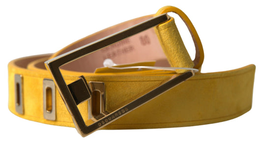 Yellow Suede Leather Silver Metal Buckle Belt
