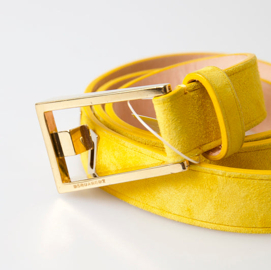 Yellow Suede Leather Silver Metal Buckle Belt
