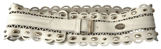 Elegant White Leather Wide Belt