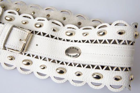 Elegant White Leather Wide Belt