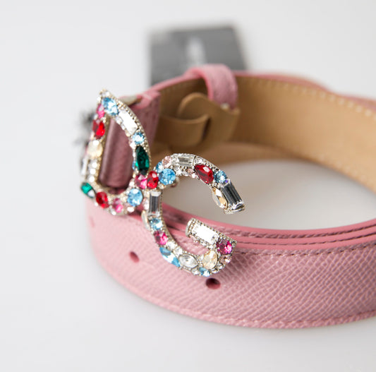 Crystal Embellished Pink Leather Belt