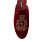 Bordeaux Velvet Gold Crown Embroidery Slides Shoes