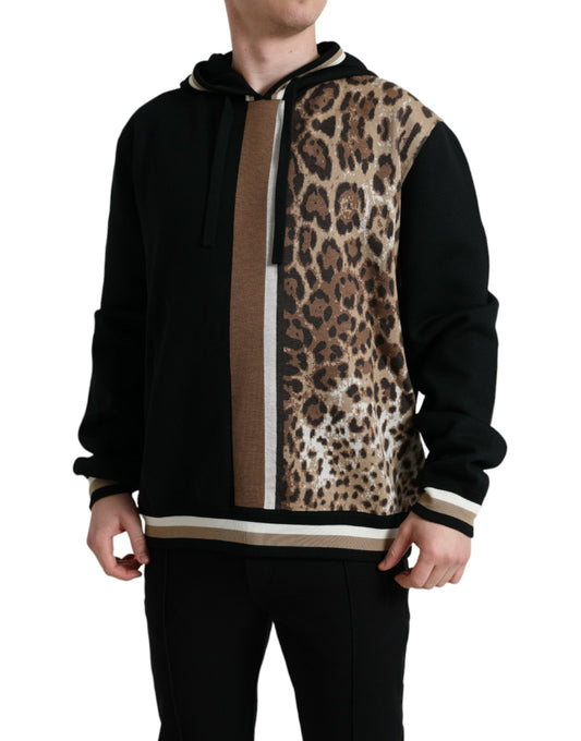 Elegant Leopard Print Wool Hooded Sweater
