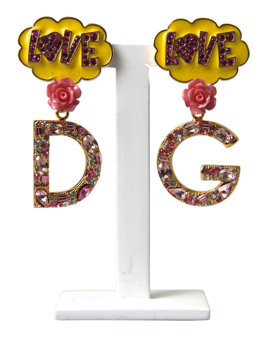 Gold Crystal LOVE DG Clip On Dangling Jewelry Earrings