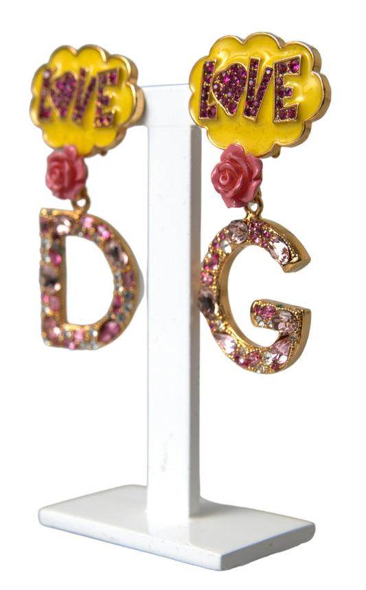 Gold Crystal LOVE DG Clip On Dangling Jewelry Earrings