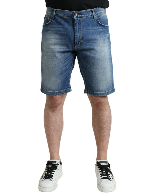 Blue Washed Cotton Bermuda Denim Men Shorts