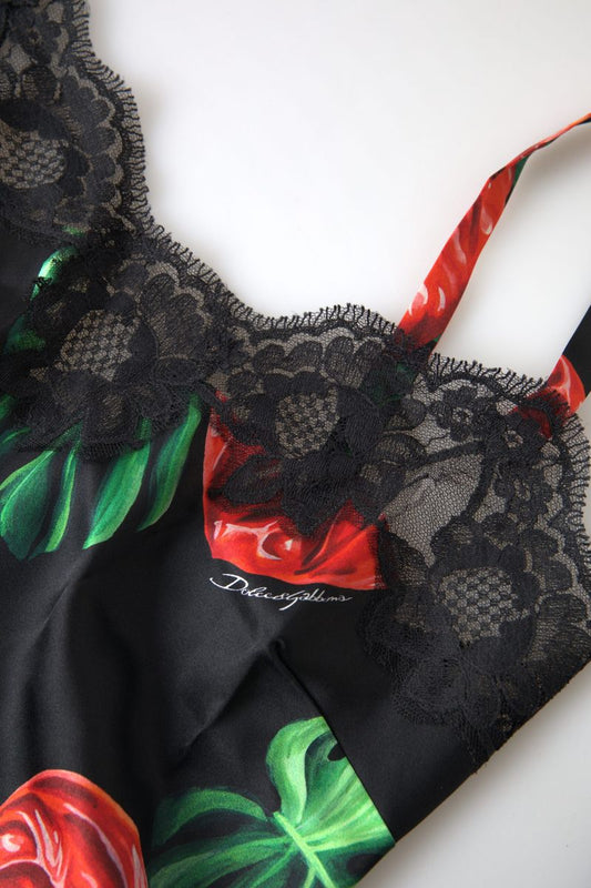 Black Anthurium Print Silk Camisole Top Underwear