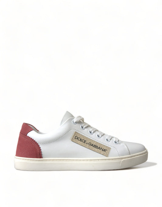 White Pink Leather Low Top Sneakers Shoes