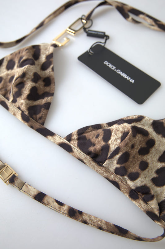 Brown Leopard DG Metal Strap Beachwear Bikini Tops