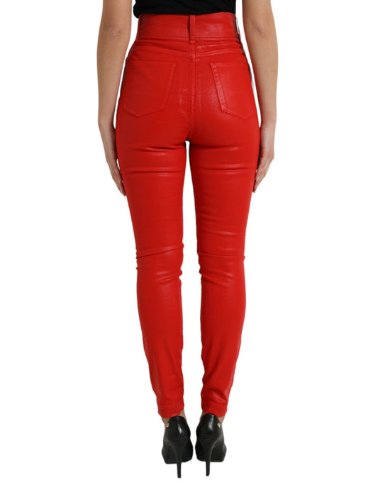 Red Cotton High Waist Skinny Denim Jeans