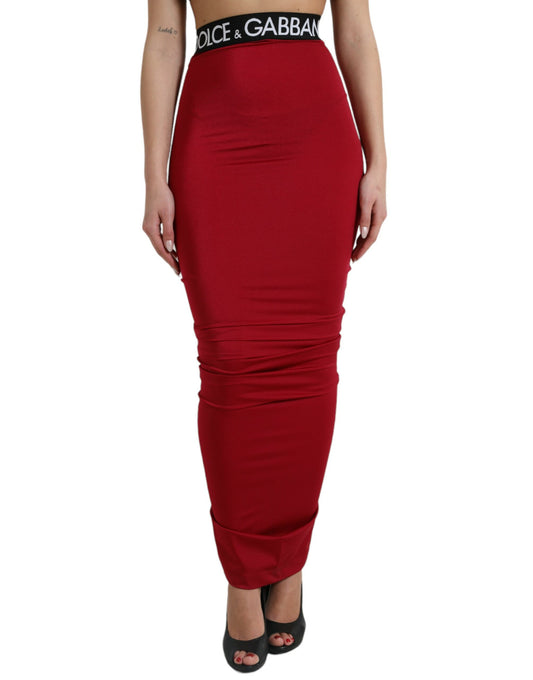 Elegant Red High-Waist Maxi Skirt