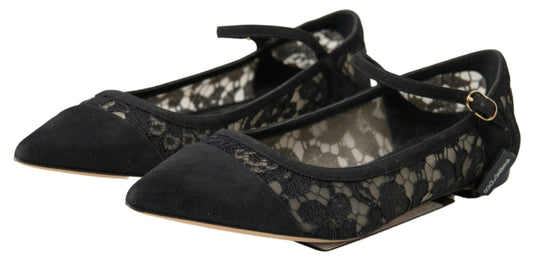 Black Lace Loafers Ballerina Flats Shoes