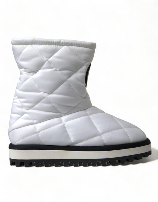White Quilted Logo Badge Mid Calf Boots Shoes