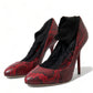 Red Almond Toe Snakeskin Pumps with Lace Socks