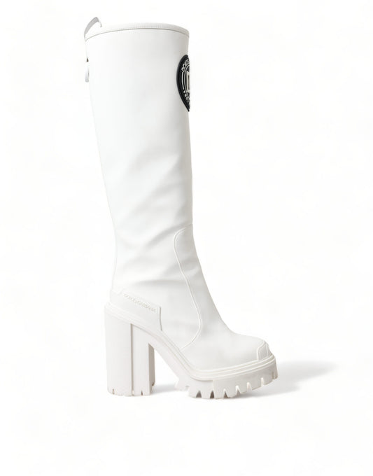 White Leather Rubber High Boots Shoes