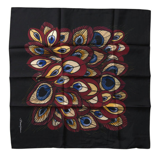 Black Peacock Feather Square Handkerchief Scarf