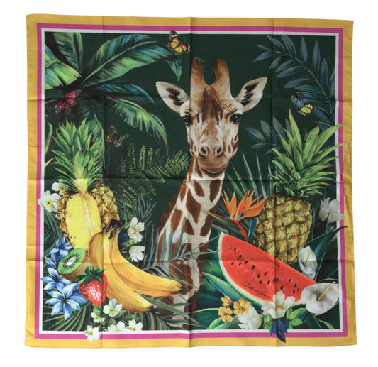 Multicolor Giraffe Cotton Square Wrap Scarf