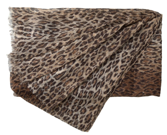 Brown Leopard Silk Shawl Wrap Foulard Scarf