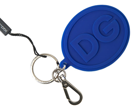Blue Rubber DG Logo Silver Brass Metal Keyring Keychain