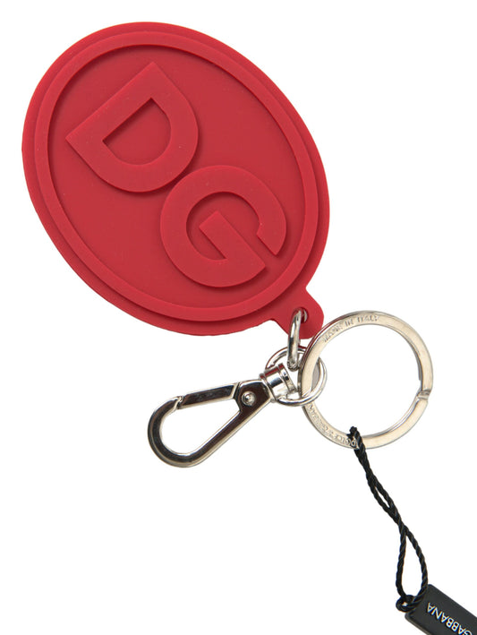 Red Rubber DG Logo Silver Brass Metal Keyring Keychain