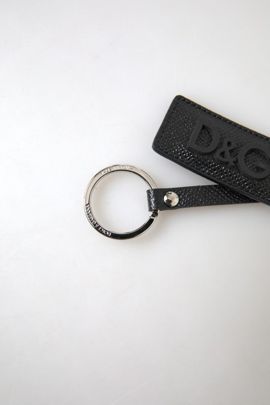 Black DG Logo Leather Silver Metal Keychain