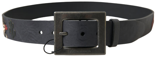 Black Leather #DGFAMLY Square Buckle Belt