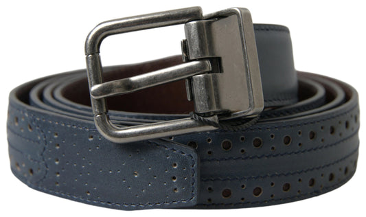 Blue Leather Perforated Metal Buckle Belt