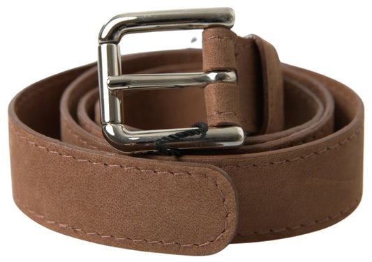 Brown Goatskin Leather Metal Buckle Belt