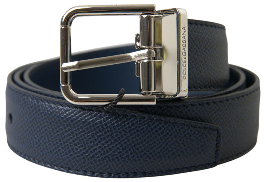 Blue Leather Silver Metal Buckle Belt