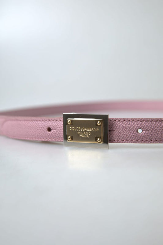 Pink Leather Logo Engraved Metal Buckle Belt