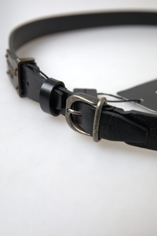 Black Leather Antique Logo Buckle Belt